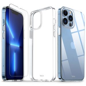 TUCCH iPhone 13 Pro Max Clear TPU Case Non-Yellowing, Transparent Thin Slim Scratchproof Shockproof TPU Case with Tempered Glass Screen Protector for iPhone 13 Pro Max 5G 6.7-Inch Crystal Clear