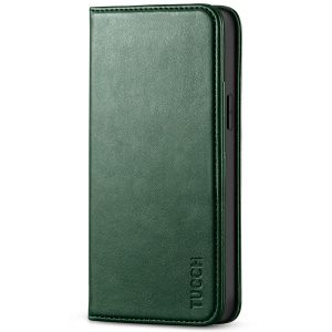 TUCCH iPhone 14 Wallet Case, iPhone 14 PU Leather Case, Flip Cover with Stand, Credit Card Slots, Magnetic Closure - Midnight Green