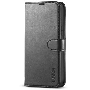 TUCCH iPhone 14 Plus Wallet Case, Mini iPhone 14 Plus 6.7-inch Leather Case, Folio Flip Cover with RFID Blocking, Stand, Credit Card Slots, Magnetic Clasp Closure - Black