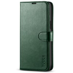 TUCCH iPhone 14 Plus Wallet Case, Mini iPhone 14 Plus 6.7-inch Leather Case, Folio Flip Cover with RFID Blocking, Stand, Credit Card Slots, Magnetic Clasp Closure - Midnight Green