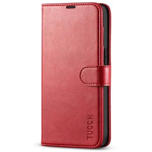 TUCCH iPhone 14 Wallet Case, iPhone 14 PU Leather Case, Folio Flip Cover with RFID Blocking, Credit Card Slots, Magnetic Clasp Closure - Red