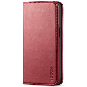 TUCCH iPhone 14 Pro Wallet Case, iPhone 14 Pro PU Leather Case with Folio Flip Book Cover, Kickstand, Card Slots, Magnetic Closure - Dark Red