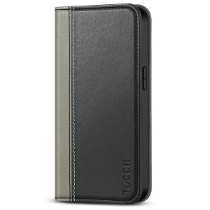 TUCCH iPhone 14 Pro Max Leather Case, iPhone 14 Pro Max PU Wallet Case with Stand Folio Flip Book Cover and Magnetic Closure - Black & Grey