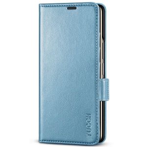 TUCCH SAMSUNG GALAXY Z FOLD4 5G Wallet Case with S Pen Holder Dual Magnetic Tab Closure Book Folio Flip Style - Shiny Light Blue