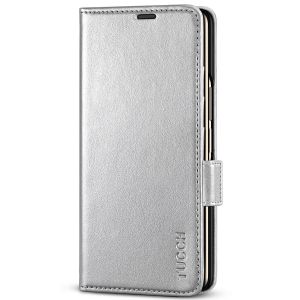 TUCCH SAMSUNG GALAXY Z FOLD4 5G Wallet Case with S Pen Holder Dual Magnetic Tab Closure Book Folio Flip Style - Shiny Silver