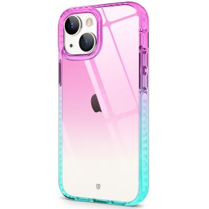 SHIELDON iPhone 13 Mini Clear Case Anti-Yellowing, Transparent Thin Slim Anti-Scratch Shockproof PC+TPU Case with Tempered Glass Screen Protector for iPhone 13 Mini - Purple Blue Gradient