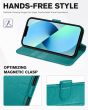 TUCCH iPhone 13 Wallet Case, iPhone 13 PU Leather Case, Folio Flip Cover with RFID Blocking, Credit Card Slots, Magnetic Clasp Closure - Full Grain Cyan