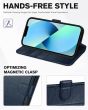 TUCCH iPhone 13 Wallet Case, iPhone 13 PU Leather Case, Folio Flip Cover with RFID Blocking, Credit Card Slots, Magnetic Clasp Closure - Full Grain Navy Blue