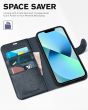 TUCCH iPhone 13 Wallet Case, iPhone 13 PU Leather Case, Folio Flip Cover with RFID Blocking, Credit Card Slots, Magnetic Clasp Closure - Full Grain Navy Blue