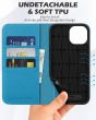 SHIELDON iPhone 15 Genuine Leather Wallet Case, iPhone 15 Flip Case - Full Grain Light Blue