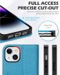 SHIELDON iPhone 15 Genuine Leather Wallet Case, iPhone 15 Flip Case - Full Grain Light Blue