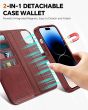 TUCCH iPhone 15 Plus Magnetic Detachable Leather Case, iPhone 15 Plus 2in1 Wallet Case - Dark Red