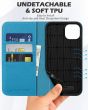 SHIELDON iPhone 15 Plus Genuine Leather Wallet Case, iPhone 15 Plus Cell Phone Case - Full Grain Light Blue