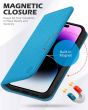 SHIELDON iPhone 15 Plus Genuine Leather Wallet Case, iPhone 15 Plus Cell Phone Case - Full Grain Light Blue