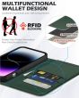 SHIELDON iPhone 15 Plus Genuine Leather Wallet Case, iPhone 15 Plus Kickstand Phone Case - Midnight Green