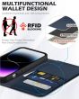 SHIELDON iPhone 15 Plus Genuine Leather Wallet Case, iPhone 15 Plus Magnetic Closure Cover - Navy Blue