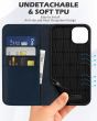 SHIELDON iPhone 15 Plus Genuine Leather Wallet Case, iPhone 15 Plus Magnetic Closure Cover - Navy Blue