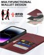 SHIELDON iPhone 15 Plus Genuine Leather Wallet Case, iPhone 15 Plus Card Holder Phone Case - Wine Red