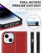 SHIELDON iPhone 15 Plus Genuine Leather Wallet Case, iPhone 15 Plus Folio Cover with Card Slots - Retro Red