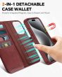 TUCCH iPhone 15 Pro Magnetic Detachable Leather Case, iPhone 15 Pro 2in1 Wallet Case - Dark Red