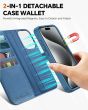 TUCCH iPhone 15 Pro Magnetic Detachable Leather Wallet Case, iPhone 15 Pro 2in1 Flip Cover - Light Blue