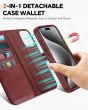 TUCCH iPhone 15 Pro Max Magnetic Detachable Leather Case, iPhone 15 Pro Max 2in1 Wallet Case - Dark Red