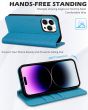 SHIELDON iPhone 15 Pro Max Genuine Leather Wallet Case, iPhone 15 Pro Max Phone Case with Card Holder - Full Grain Light Blue