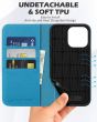 SHIELDON iPhone 15 Pro Max Genuine Leather Wallet Case, iPhone 15 Pro Max Phone Case with Card Holder - Full Grain Light Blue