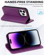 SHIELDON iPhone 15 Pro Max Genuine Leather Wallet Case, iPhone 15 Pro Max Kickstand Phone Case - Purple