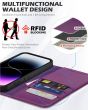 SHIELDON iPhone 15 Pro Max Genuine Leather Wallet Case, iPhone 15 Pro Max Kickstand Phone Case - Purple