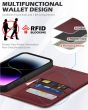 SHIELDON iPhone 15 Pro Max Genuine Leather Wallet Case, iPhone 15 Pro Max Magnetic Closure Phone Cover - Wine Red