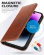 SHIELDON iPhone 15 Pro Max Genuine Leather Wallet Case, iPhone 15 Pro Max Book Phone Case - Retro Brown