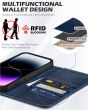 SHIELDON iPhone 15 Pro Max Genuine Leather Wallet Case, iPhone 15 Pro Max Mobile Phone Case - Retro Dark Blue