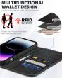 SHIELDON iPhone 15 Genuine Leather Wallet Case, iPhone 15 Magnet Phone Case - Retro Black
