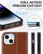 SHIELDON iPhone 15 Genuine Leather Wallet Case, iPhone 15 Kickstand Phone Case - Retro Brown