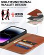 SHIELDON iPhone 15 Genuine Leather Wallet Case, iPhone 15 Kickstand Phone Case - Retro Brown