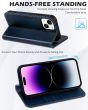 SHIELDON iPhone 15 Genuine Leather Wallet Case, iPhone 15 Phone Case with Card Holder - Retro Dark Blue