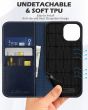 SHIELDON iPhone 15 Genuine Leather Wallet Case, iPhone 15 Phone Case with Card Holder - Retro Dark Blue