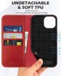 SHIELDON iPhone 15 Genuine Leather Wallet Case, iPhone 15 Card Holder Phone Case - Retro Red