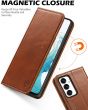 SHIELDON SAMSUNG Galaxy A54 Wallet Case, SAMSUNG A54 Genuine Leather Case RFID Blocking Card Holder Magnetic Closure Kickstand Protective Book Flip Folio Cover - Brown - Retro