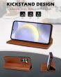 SHIELDON SAMSUNG Galaxy A55 Wallet Case, SAMSUNG A55 Genuine Leather Case RFID Blocking Card Holder Magnetic Closure Kickstand Protective Book Flip Folio Cover - Retro Brown