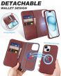 SHIELDON iPhone 15 Magnetic Detachable Leather Case, iPhone 15 MagSafe & Wireless Charging Compatible Case - Wine Red