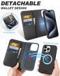 SHIELDON iPhone 15 Pro Detachable Magnetic Wallet Case, iPhone 15 Pro Genuine Leather Case,  MagSafe & Qi wireless charging Compatible - Black