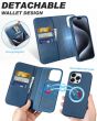 SHIELDON iPhone 15 Pro Max Magnetic Detachable Leather Case, iPhone 15 Pro Max Flip Case, Qi Wireless Charging Compatible - Royal Blue