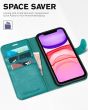 TUCCH iPhone 12 Wallet Case, iPhone 12 Pro Case, iPhone 12 / Pro 6.1-inch Flip Case - Cyan - Full Grain