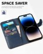 TUCCH iPhone 15 Wallet Case, iPhone 15 PU Leather Case-Dark Blue & Brown