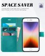 TUCCH iPhone 7 Wallet Case, iPhone 8 Case, iPhone SE 2/3 Gen. Premium PU Leather Case - Full Grain Cyan