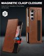 SHIELDON SAMSUNG Galaxy Z Fold5 Magnetic Wallet Case, SAMSUNG Z Fold 5 Genuine Leather RFID Phone Cover - Retro Brown