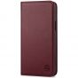 SHIELDON iPhone 15 Plus Genuine Leather Wallet Case, iPhone 15 Plus Card Holder Phone Case - Wine Red