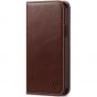 SHIELDON iPhone 15 Plus Genuine Leather Wallet Case, iPhone 15 Plus Front Cover Leather Case - Retro Coffee